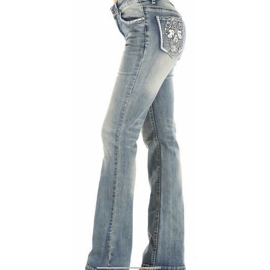 Women's Platinum Plush Candy Sugar Skull Rhinestone Embellished Jeans