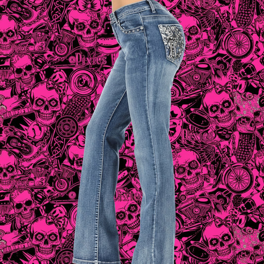 Leather and Stone Cross Rhinestone Jean