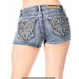 Angel Wing Short Rhinestone Embellished Denim Shorts