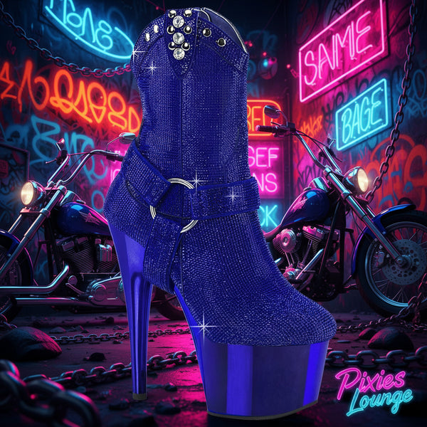 Pleaser Platform Rhinestone Cowgirl Ankle Boot