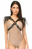 Black Vegan Leather Body Harness w/Shoulder Fringe - Daisy Corsets