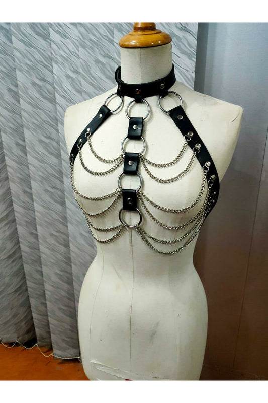 Black & Silver Faux Leather Body Harness