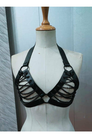 Candy Collection - Black Chain Lace-Up Bra Top Harness