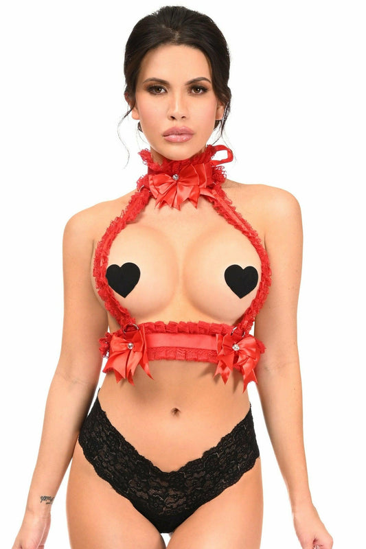 Kitten Collection Red/Red Lace Double Strap Body Harness - Daisy Corsets