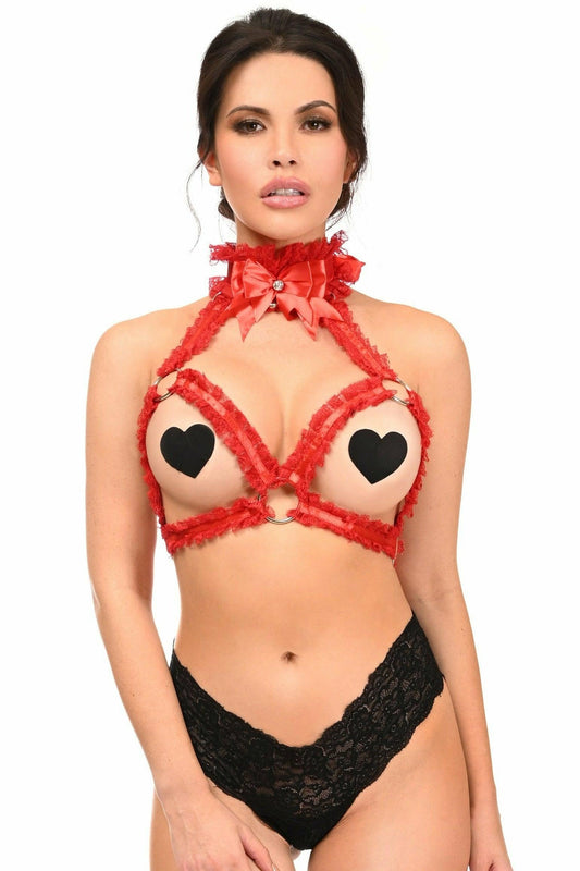 Kitten Collection Red/Red Triangle Top Body Harness - Daisy Corsets