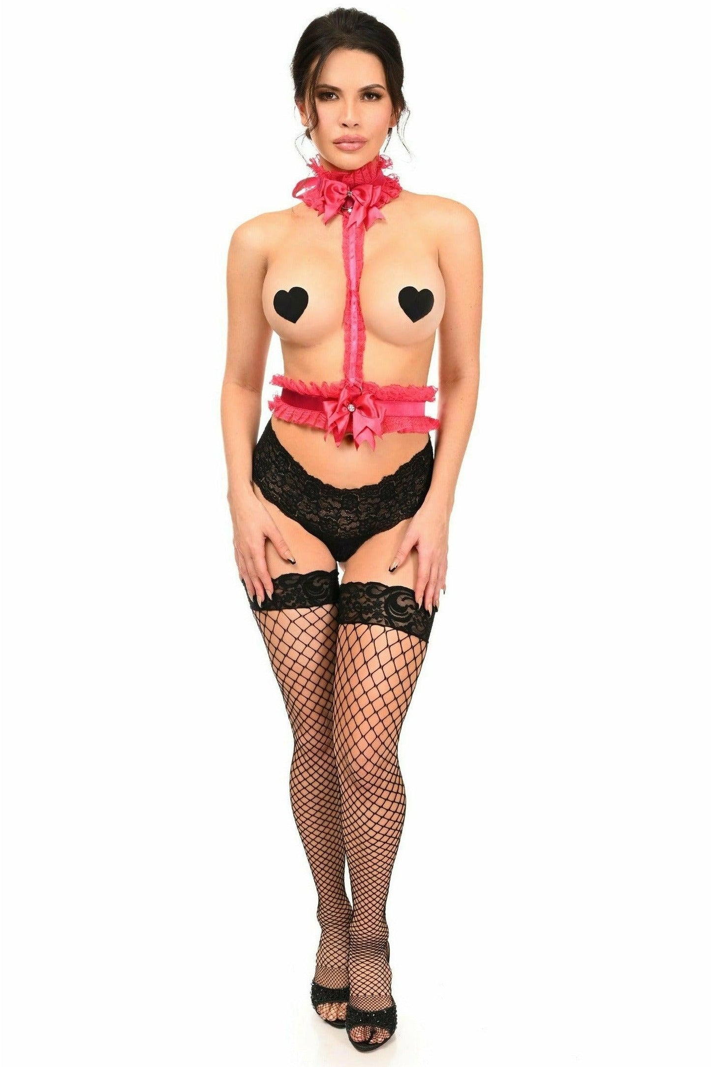 Kitten Collection Fuchsia/Fuchsia Lace Single Strap Body Harness - Daisy Corsets