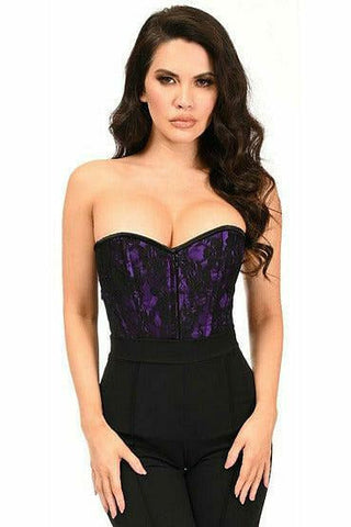 Lavish Purple Lace Front Zipper Corset - Daisy Corsets