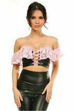 Lavish Lt Pink Lace & Faux Leather Bustier Top - Daisy Corsets