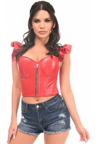 Lavish Red Faux Leather Bustier Top w/Ruffle Sleeves