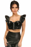 Lavish Black Charol Underwire Bustier Top con mangas extraíbles con volantes