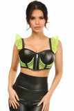 Lavish Neon Green Fishnet & Faux Leather Underwire Bustier Top w/Removable Ruffle Sleeves