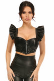 Lavish Black Faux Leather Underwire Bustier Top con mangas extraíbles con volantes