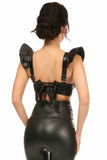 Lavish Black Faux Leather Underwire Bustier Top con mangas extraíbles con volantes