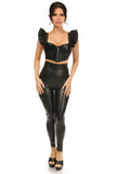 Lavish Black Faux Leather Underwire Bustier Top w/Removable Ruffle Sleeves