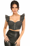 Lavish Black Denim Underwire Bustier Top con mangas extraíbles con volantes