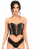 Lavish Black Faux Leather w/Black Lacing Lace-Up Bustier - Daisy Corsets