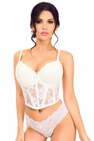 Lavish White Sheer Lace Underwire Waist Cincher Corset - Daisy Corsets