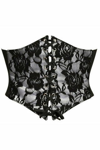 Lavish White w/Black Lace Overlay Corset Belt Cincher - Daisy Corsets