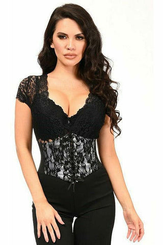 Lavish White w/Black Lace Overlay Corset Belt Cincher - Daisy Corsets