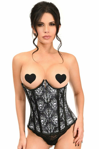 Lavish Black Skull Print Underwire Open Cup Underbust Corset - Daisy Corsets