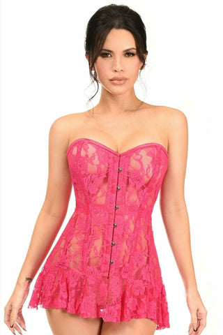 Lavish Fuchsia Sheer Lace Corset Dress - Daisy Corsets