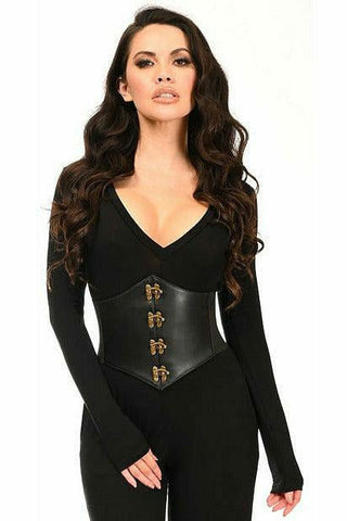 Lavish Black Faux Leather Corset Belt Cincher w/Clasps - Daisy Corsets