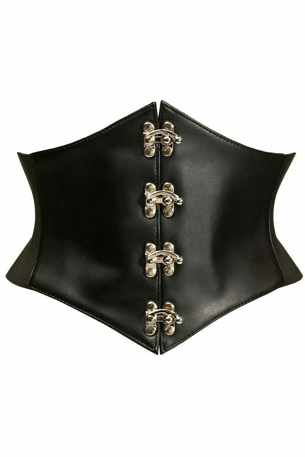 Lavish Black Faux Leather Corset Belt Cincher w/Clasps - Daisy Corsets