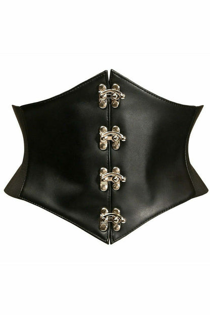 Lavish Black Faux Leather Corset Belt Cincher w/Clasps - Daisy Corsets