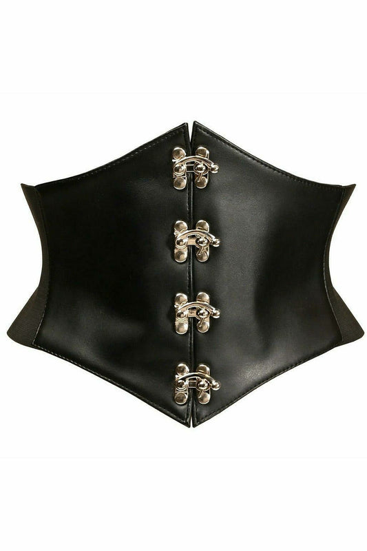 Lavish Black Faux Leather Corset Belt Cincher w/Clasps - Daisy Corsets