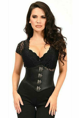 Lavish Black Faux Leather Corset Belt Cincher w/Clasps - Daisy Corsets