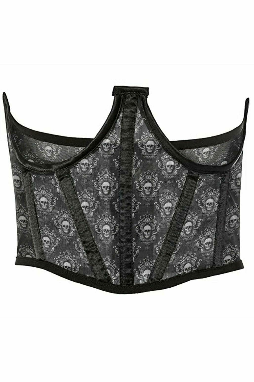 Lavish Black & White Skull Mesh Open Cup Waist Cincher - Daisy Corsets