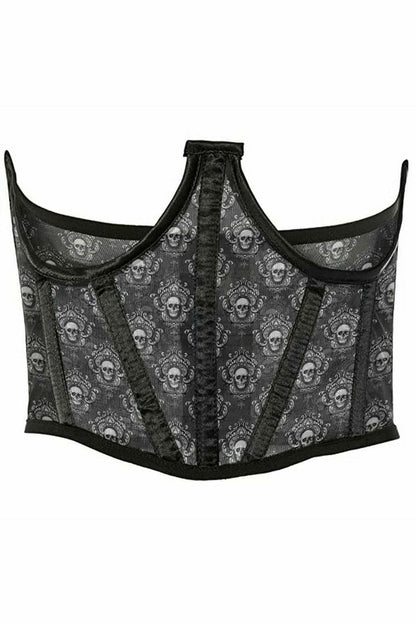 Lavish Black & White Skull Mesh Open Cup Waist Cincher - Daisy Corsets