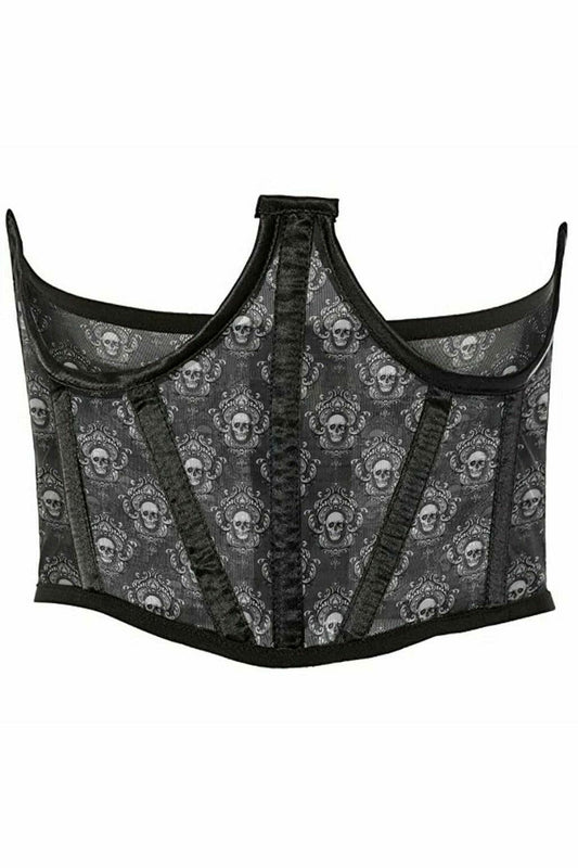 Lavish Black & White Skull Mesh Open Cup Waist Cincher - Daisy Corsets
