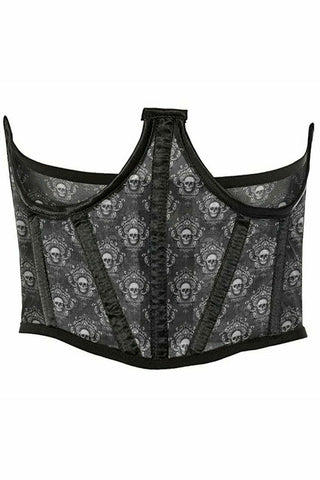 Lavish Black & White Skull Mesh Open Cup Waist Cincher - Daisy Corsets