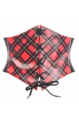 Lavish Red Plaid School Girl Lace-Up Corset Belt Cincher