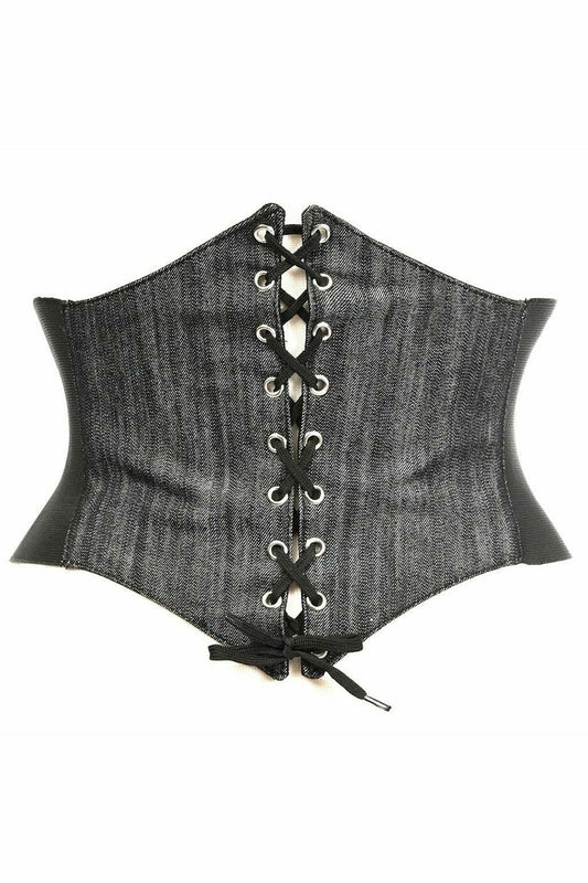 Lavish Black Denim Corset Belt Cincher - Daisy Corsets