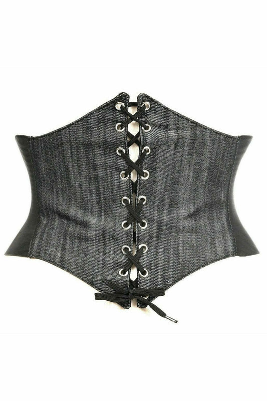 Lavish Black Denim Corset Belt Cincher - Daisy Corsets