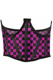 Lavish Neon Pink/Black Checker Print Mesh Open Cup Waist Cincher