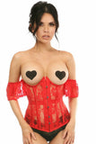 Lavish Sheer Red Lace Underbust Underwire Corset w/Ruffle Sleeve - Daisy Corsets