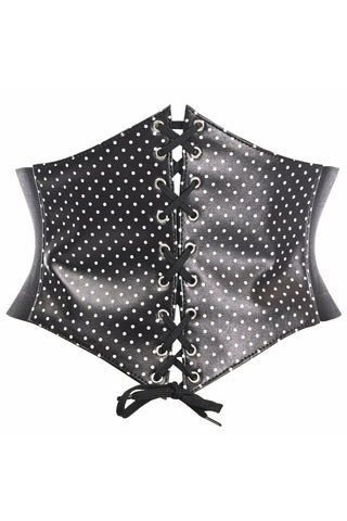 Lavish Black &amp; White Polka Dot Lace-Up Corset Belt Cincher