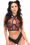 Lavish Red Plaid Mesh Underwire Cincher con top halter incorporado