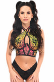 Lavish Rainbow Leopard Mesh Underwire Cincher w/Built In Halter Top