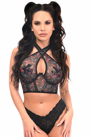 Lavish Neon Butterfly Mesh Underwire Cincher con top halter incorporado