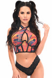 Lavish Orange Tie-Dye Mesh Underwire Cincher con top halter incorporado