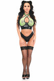 Lavish Neon Green/Black Vinyl & Fishnet Halter Top Underwire Cincher