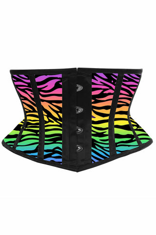 Lavish Rainbow Animal Print Satin Mini Cincher Corset