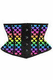 Lavish Rainbow Hearts Print Satin Mini Cincher Corset