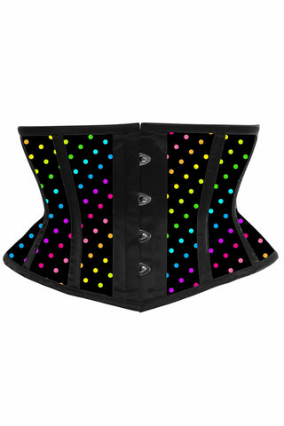 Lavish Rainbow Polka Dot Print Satin Mini Cincher Corset