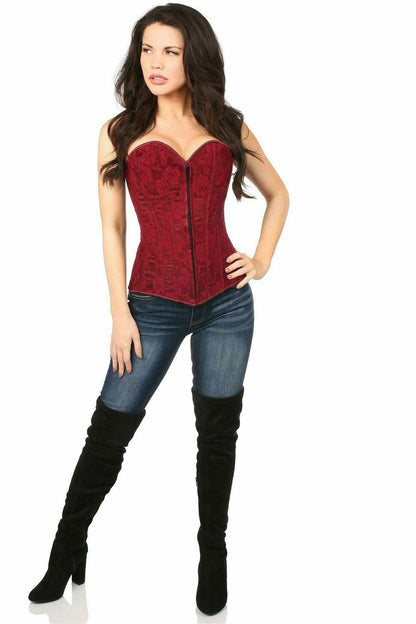Lavish Wine Lace Overbust Corset w/Zipper - Daisy Corsets