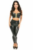 Lavish Black/Neon Green Faux Leather Lace-Up Short Bustier Top - Daisy Corsets